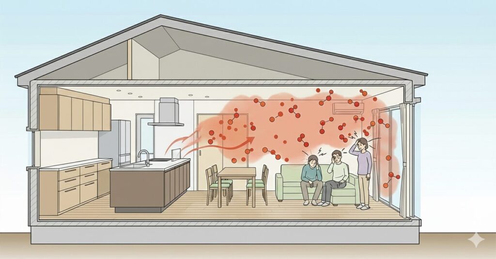 高断熱高気密住宅の空気汚染のイメージ